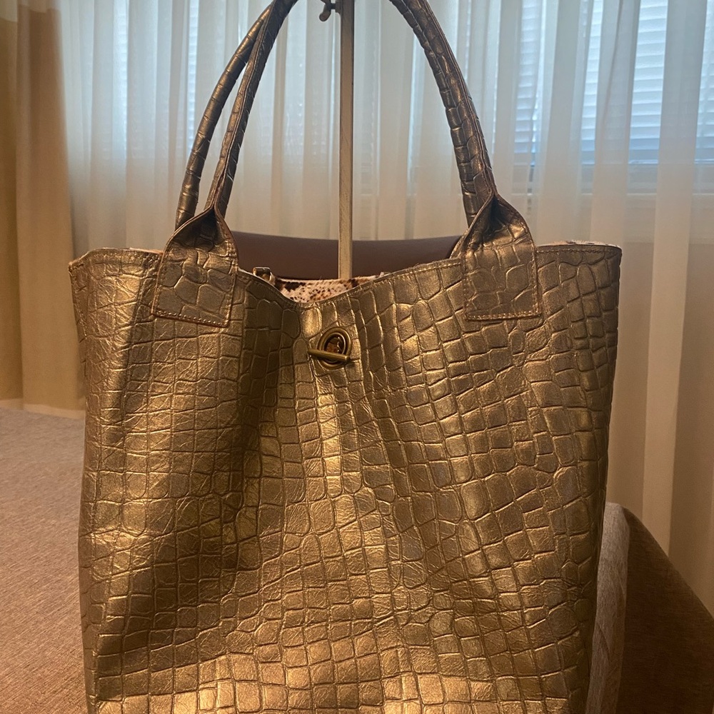 Angeleigh Anastasio Brown Snake Print Tote Bag Pony fur and metallic leather - Picture 11 of 13